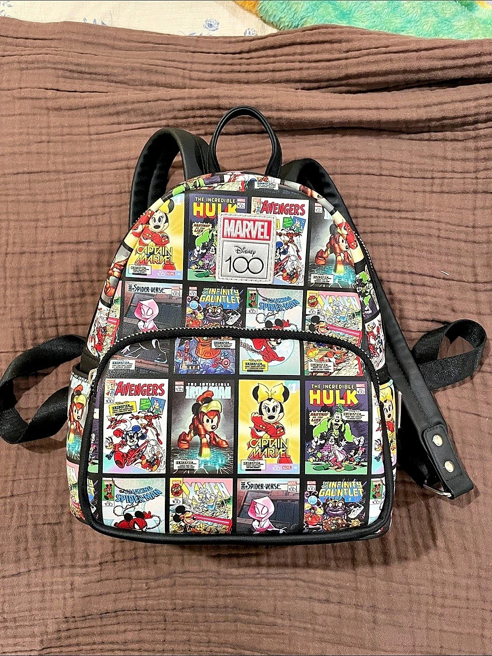 Loungefly Disney100 Mickey Mouse & Friends Marvel Comics Mini Backpack Black
